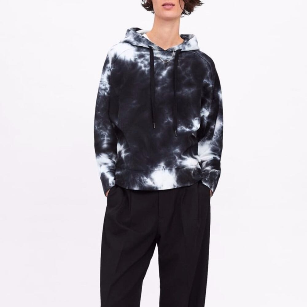 Zara Tie Dye Drawstring Hoodie Sweatshirt Size S